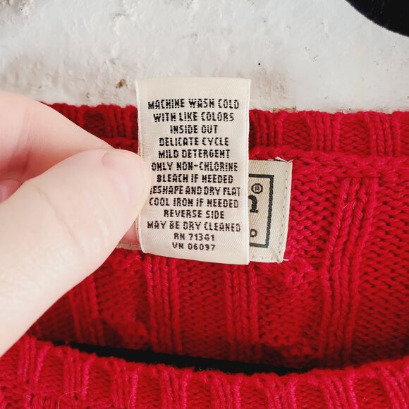 VTG LL Bean Womens Red Cable Knit Sweater Cotton Fisherman Pullover Holiday SZ M - Picture 4 of 7
